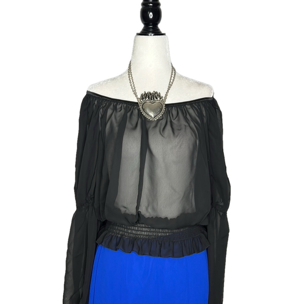 Como Black Sheer Boho Peasant Blouse